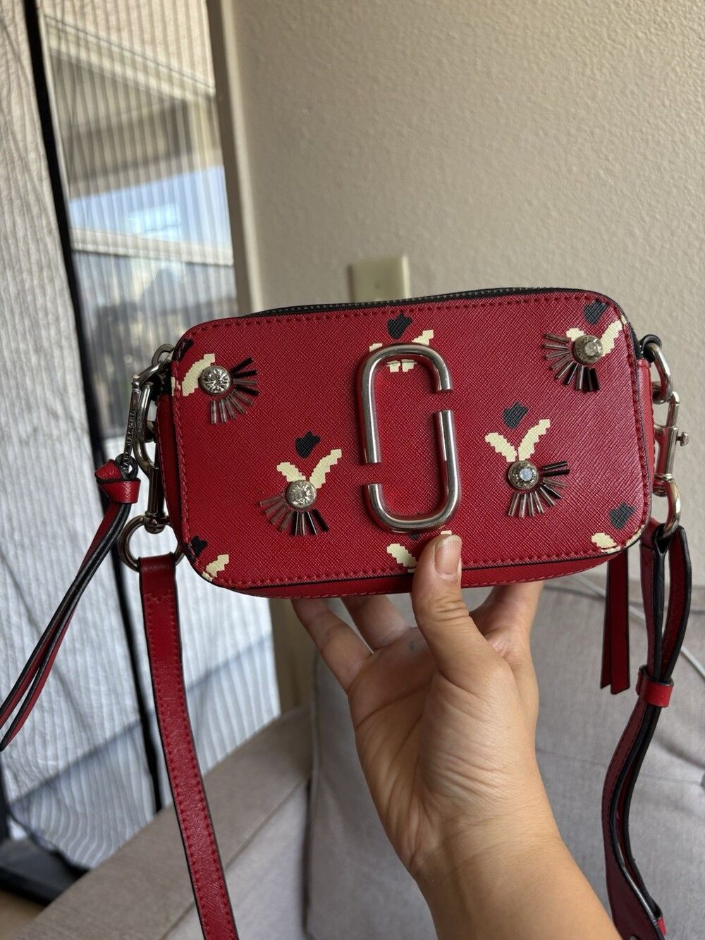 Marc Jacobs Tulip Collection Red Leather Crossbody Shoulder Bag Rare Floral